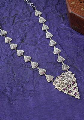 Silver Finish Brass Long Necklace