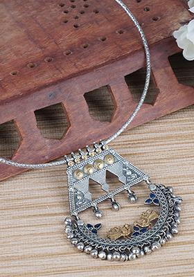 Dual Tone Brass Peacock Necklace