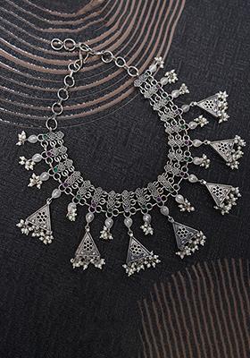 Silver Tone Ghungroo Brass Necklace