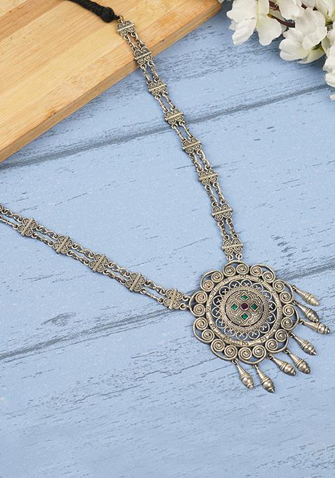 Silver Tone Tribal Brass Long Necklace