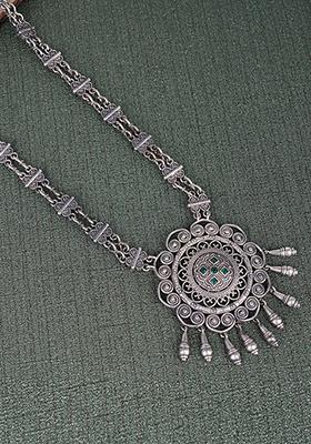 Silver Tone Round Brass Necklace