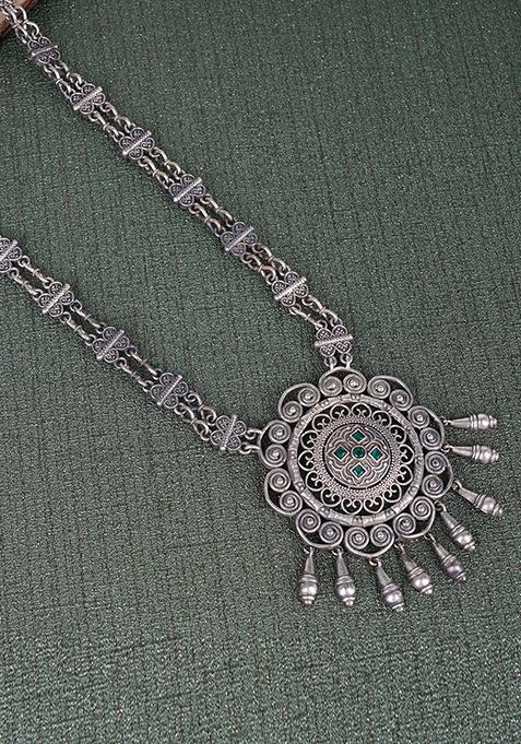 Silver Tone Round Brass Necklace