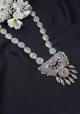 Silver Tone Handcrafted Brass Long Necklace