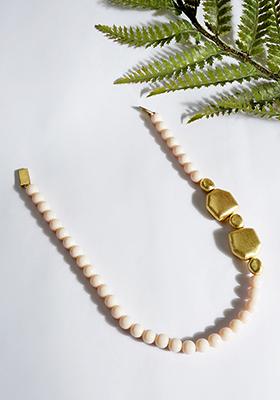 Beaded Matte Gold Brass Necklace