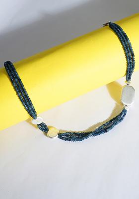 Blue Beaded Brass Necklace