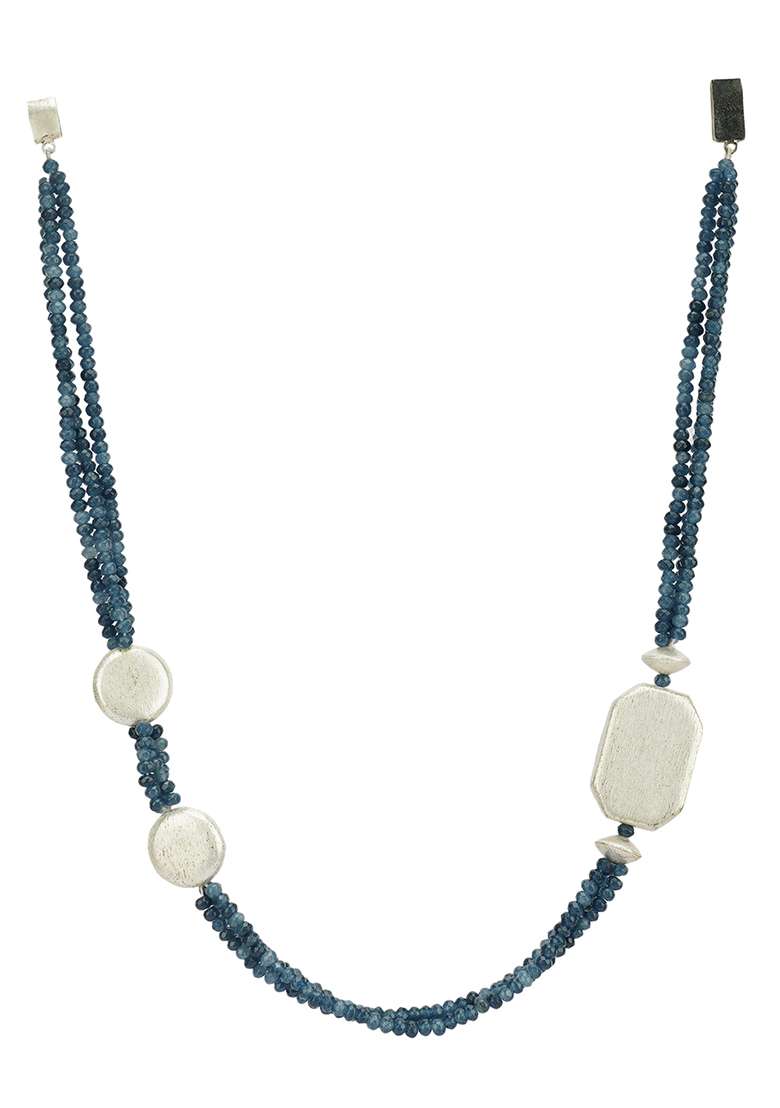 Blue Beaded Brass Necklace - Indya