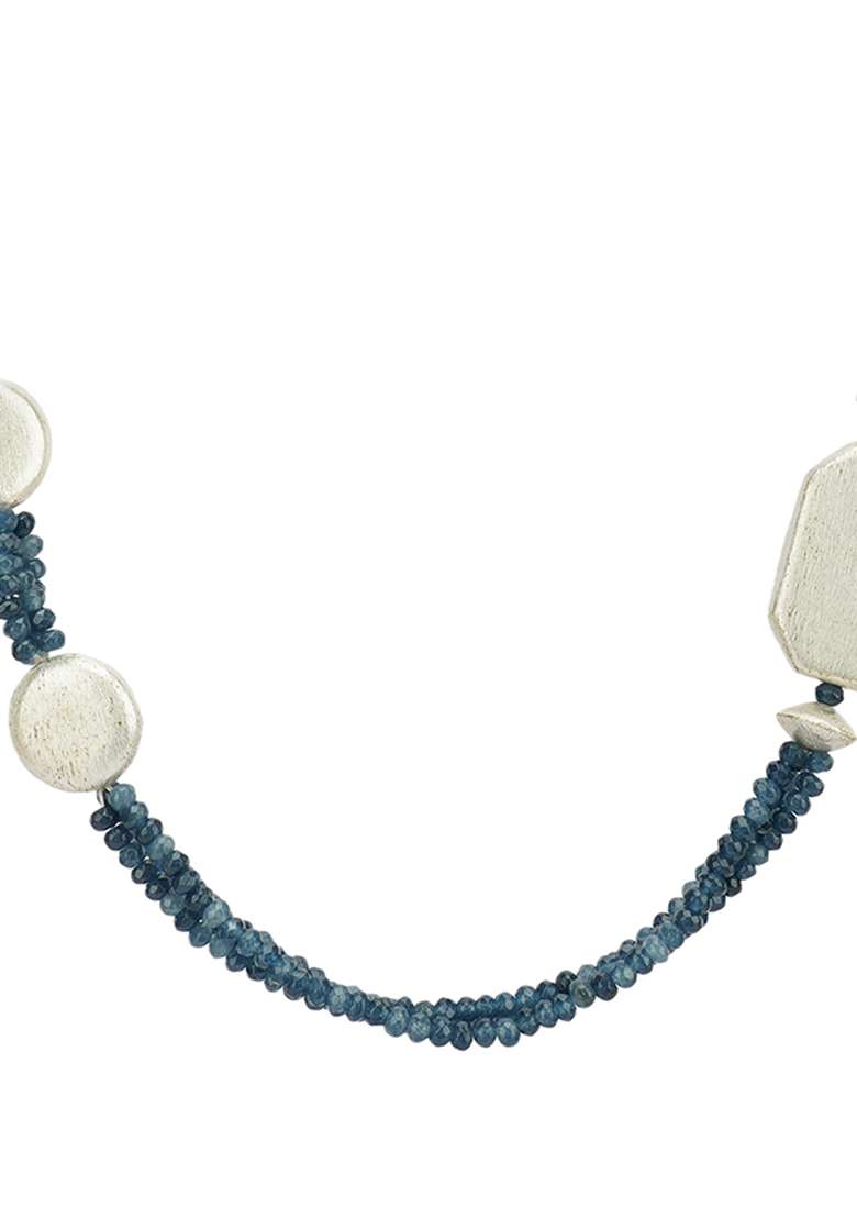 Blue Beaded Brass Necklace - Indya