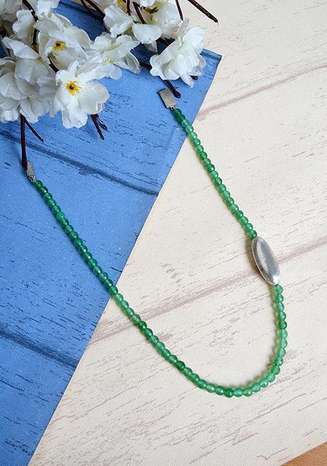 Green Beaded Brass Necklace