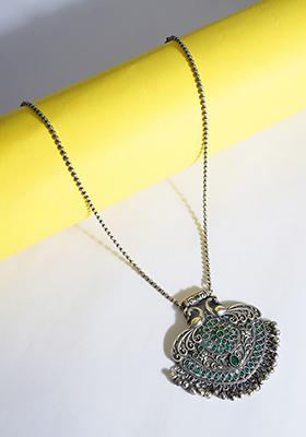 Silver Tone Peacock Motif Brass Long Necklace