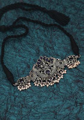 Silver Tone Blue Stone Brass Choker Necklace