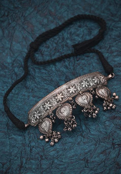 Silver Oxidized Brass Ghungroo Choker Necklace