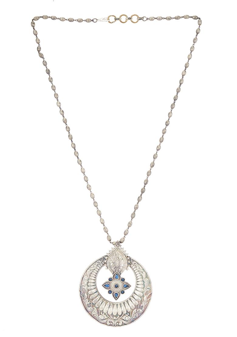 Blue Handcrafted Silver Tone Brass Necklace - Indya