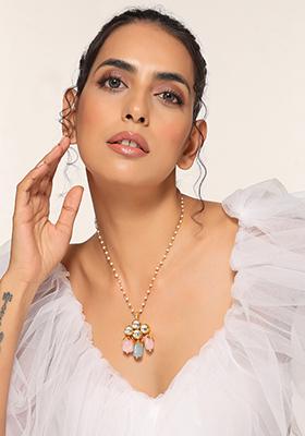 Multicolour Gold Tone Kundan Pendant Necklace