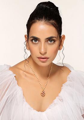 Red Gold Tone Kundan Pendant Necklace