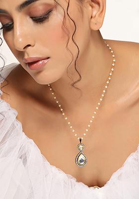 White Rhodium Finish Polki Pendant Necklace