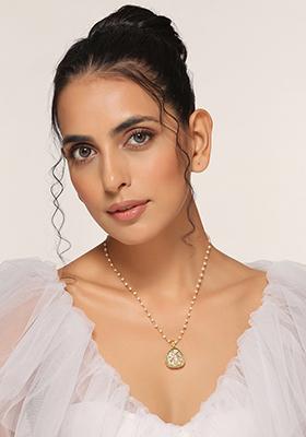 White Gold Tone Polki Necklace