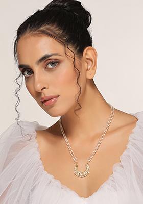 Gold Tone Kundan Moon Shape Pendant Necklace