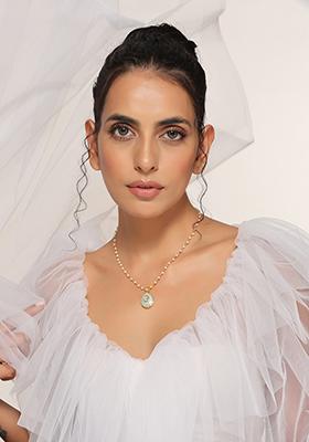 Mint Green Gold Tone Kundan Pendant Necklace