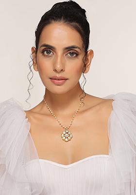 Gold Tone Kundan Floral Necklace