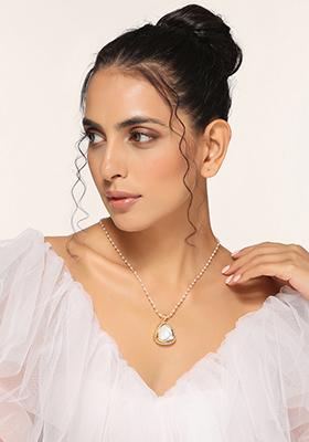 White Gold Tone Abstract Polki Pendant Necklace