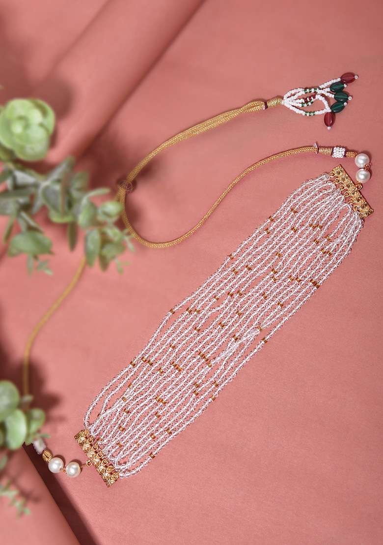 White Gold Tone Beaded Choker Necklace - Indya