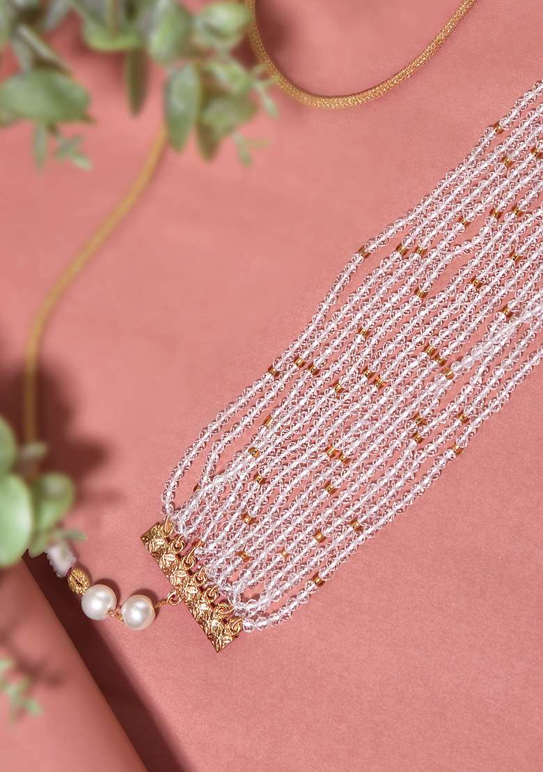 White Gold Tone Beaded Choker Necklace - Indya