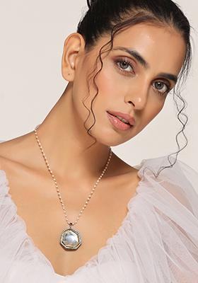 Grey Rhodium Finish Polki Pendant Necklace