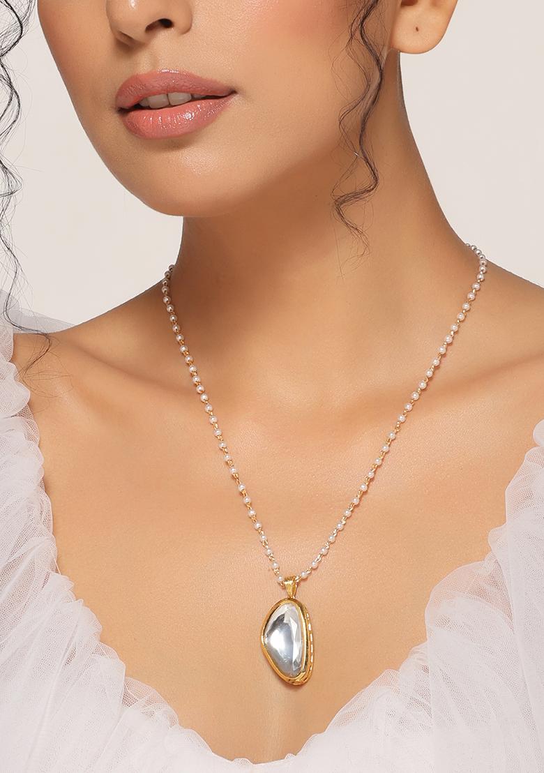 Gold Tone Polki Pendant Necklace - Indya