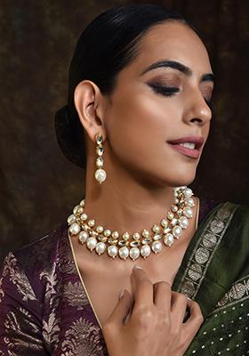 White Gold Tone Kundan Pearl Necklace