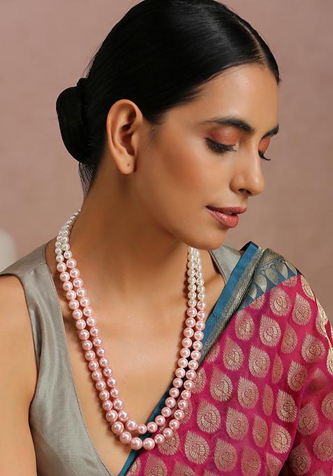 Pink And White Pearl Layered Necklace