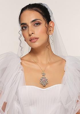 Light Pink Silver Tone Victorian Pendant Necklace