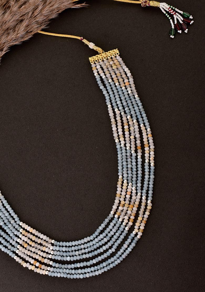 Light Blue And Ivory Beaded Layered Necklace - Indya