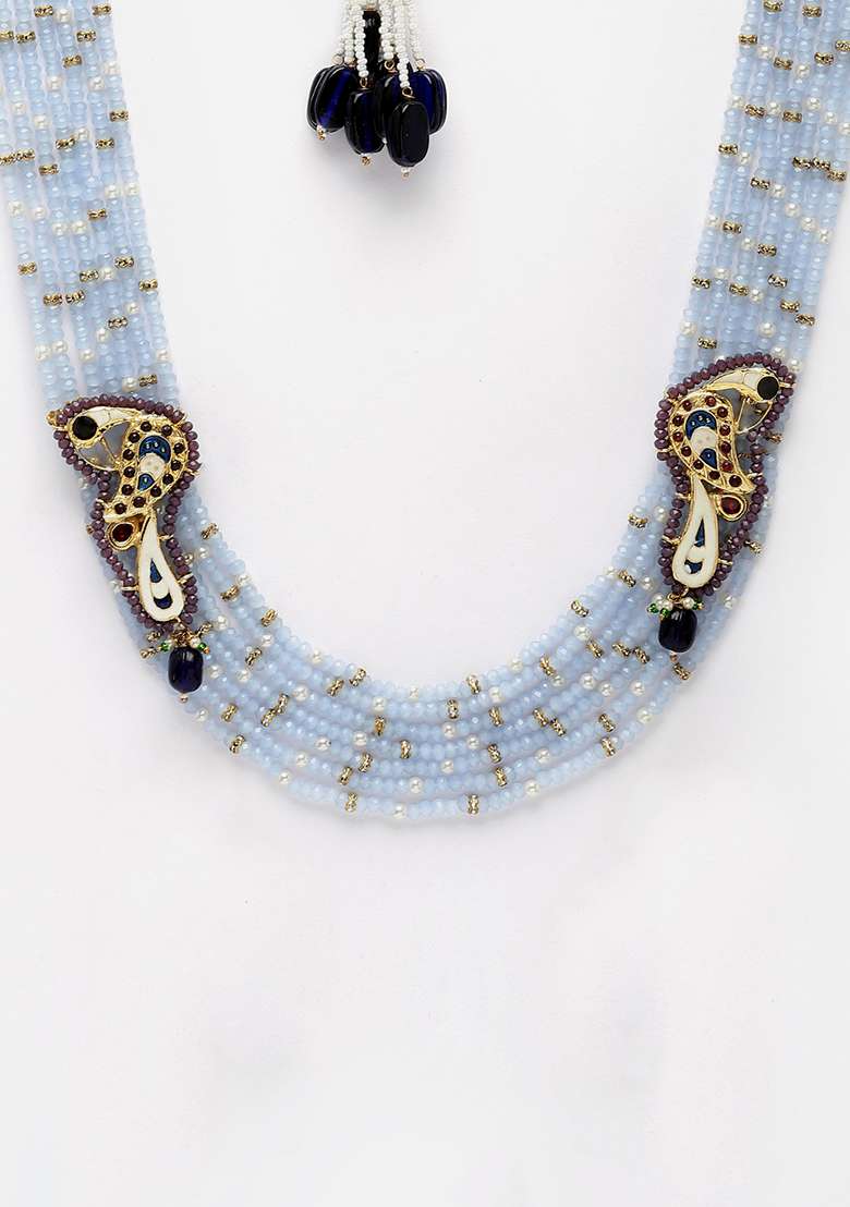 Blue And Maroon Pearl Layered Necklace - Indya