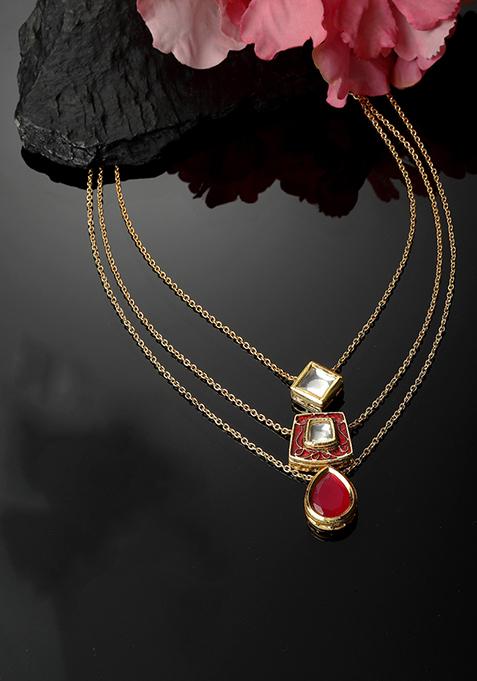 Red And Gold Stone Kundan Layered Necklace