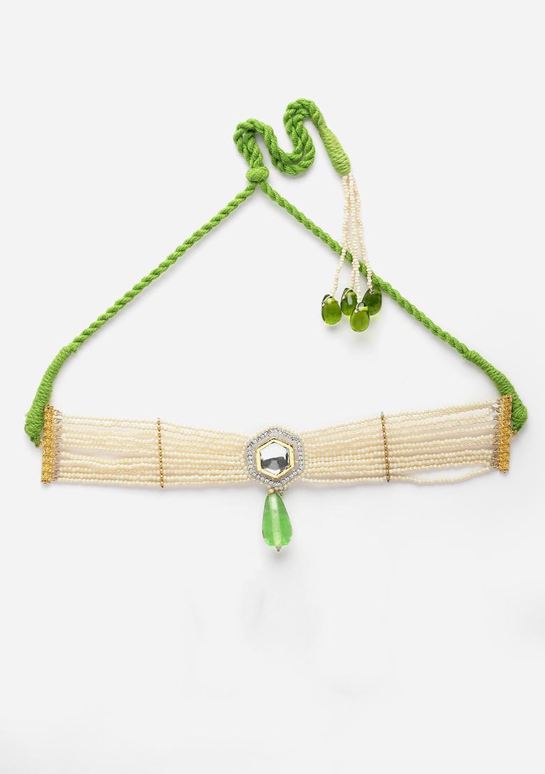 Green And Ivory Kundan Layered Necklace