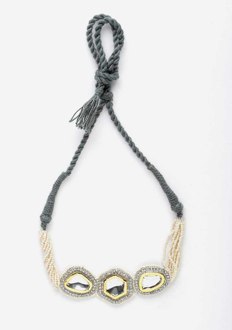 Silver Zirconia And Kundan Choker Necklace - Indya