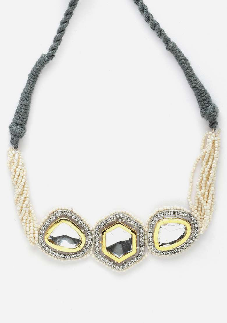 Silver Zirconia And Kundan Choker Necklace - Indya