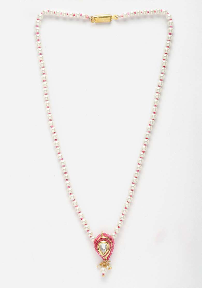 Pink And Gold Pearl Kundan Necklace - Indya