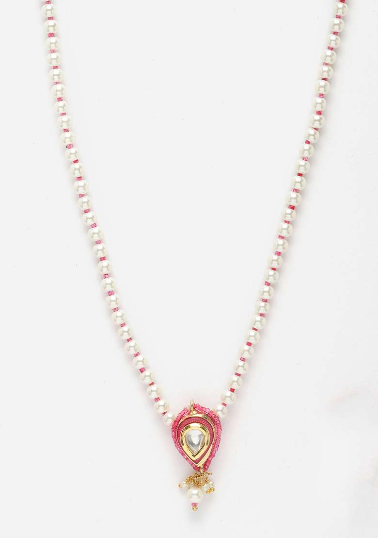 Pink And Gold Pearl Kundan Necklace - Indya