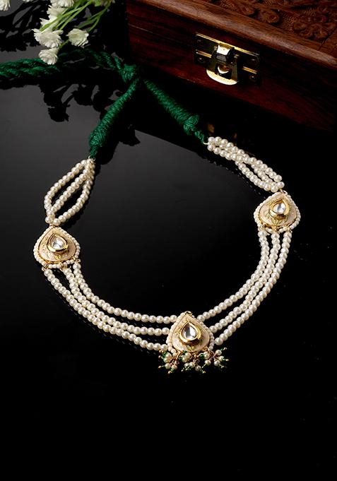 Ivory And Green Pearl Kundan Necklace