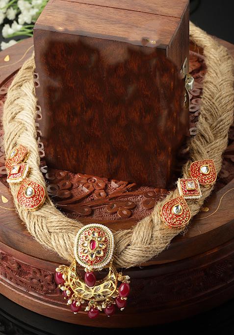 Red Kundan And Pearl Necklace