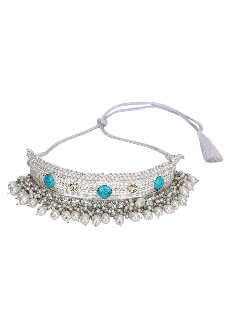 Silver Finish White Bead Necklace - Indya