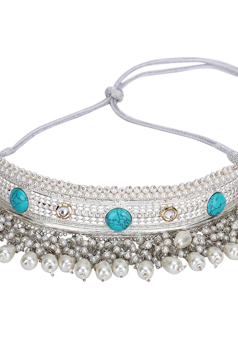 Silver Finish White Bead Necklace - Indya