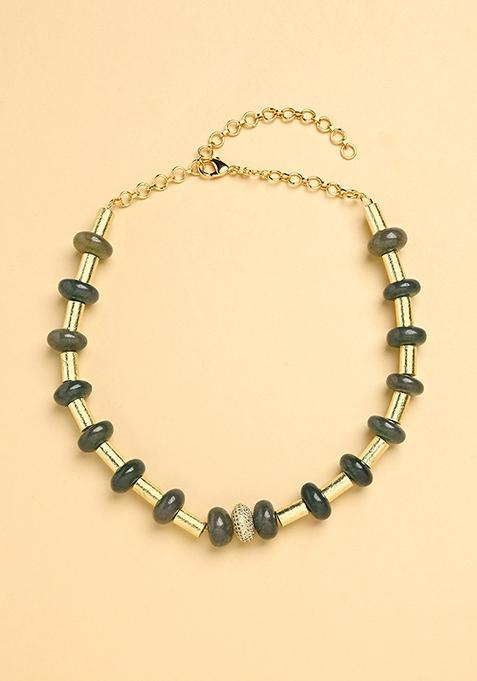 Buy Women Gold Tone Jade Choker Necklace - Necklace - Indya