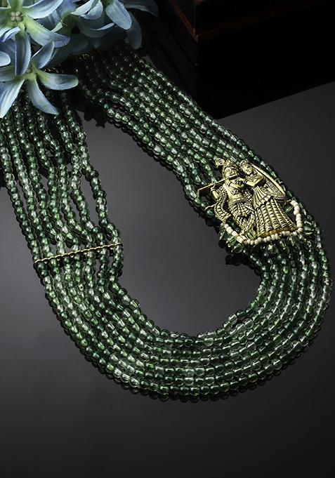 Green And Gold Pearl Layered Necklace