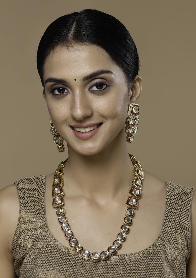 Gold Finish Red Kundan Necklace