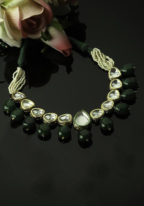 Gold Finish Green Kundan Necklace