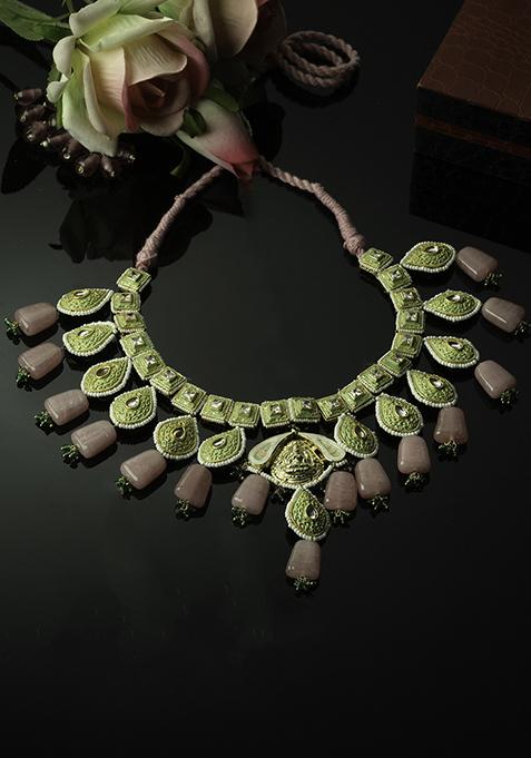 Light Pink And Green Kundan Necklace