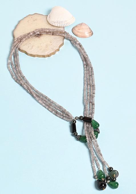 Green Beaded Scarf Necklace