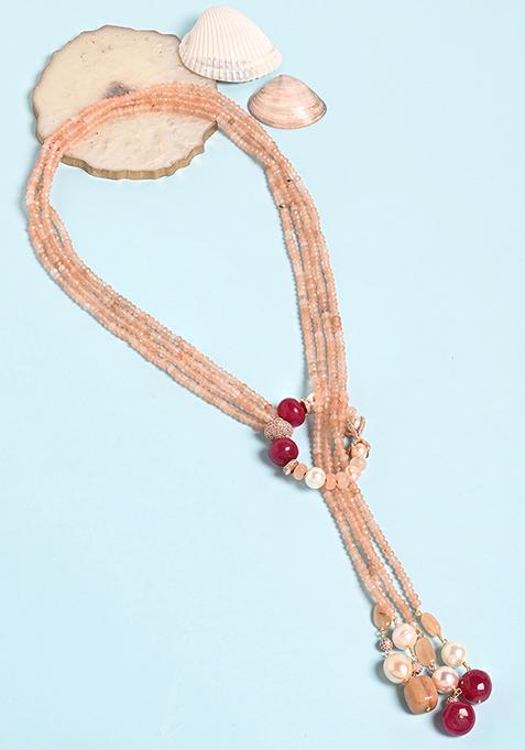 Pink Beaded Long Scarf Necklace